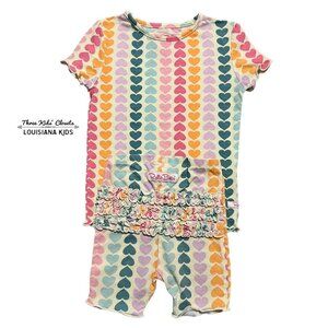 RuffleButts 4T Rainbow Hearts Ruffle Pajamas Set